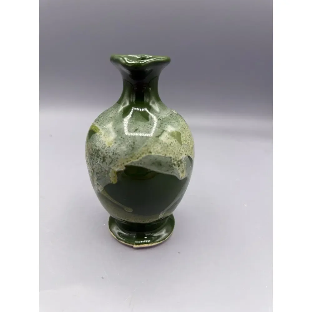 Vintage Green Drip Glaze Pottery Pitcher Vase Studio Style